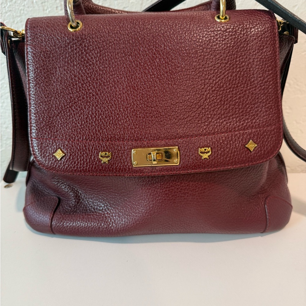 MCM Dark Red Leather Shoulder Bag